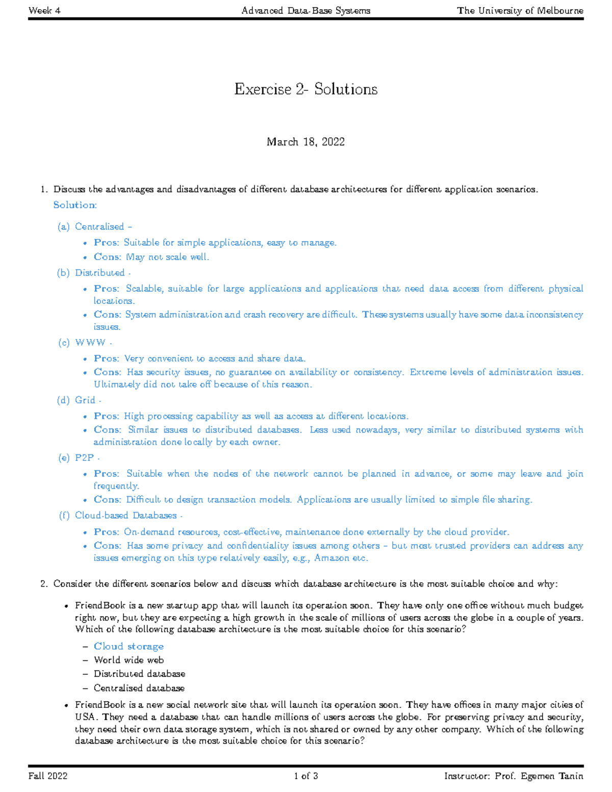 Advanced Database Systems E2 Week4 Solutions - COMP90050 - Melbourne ...