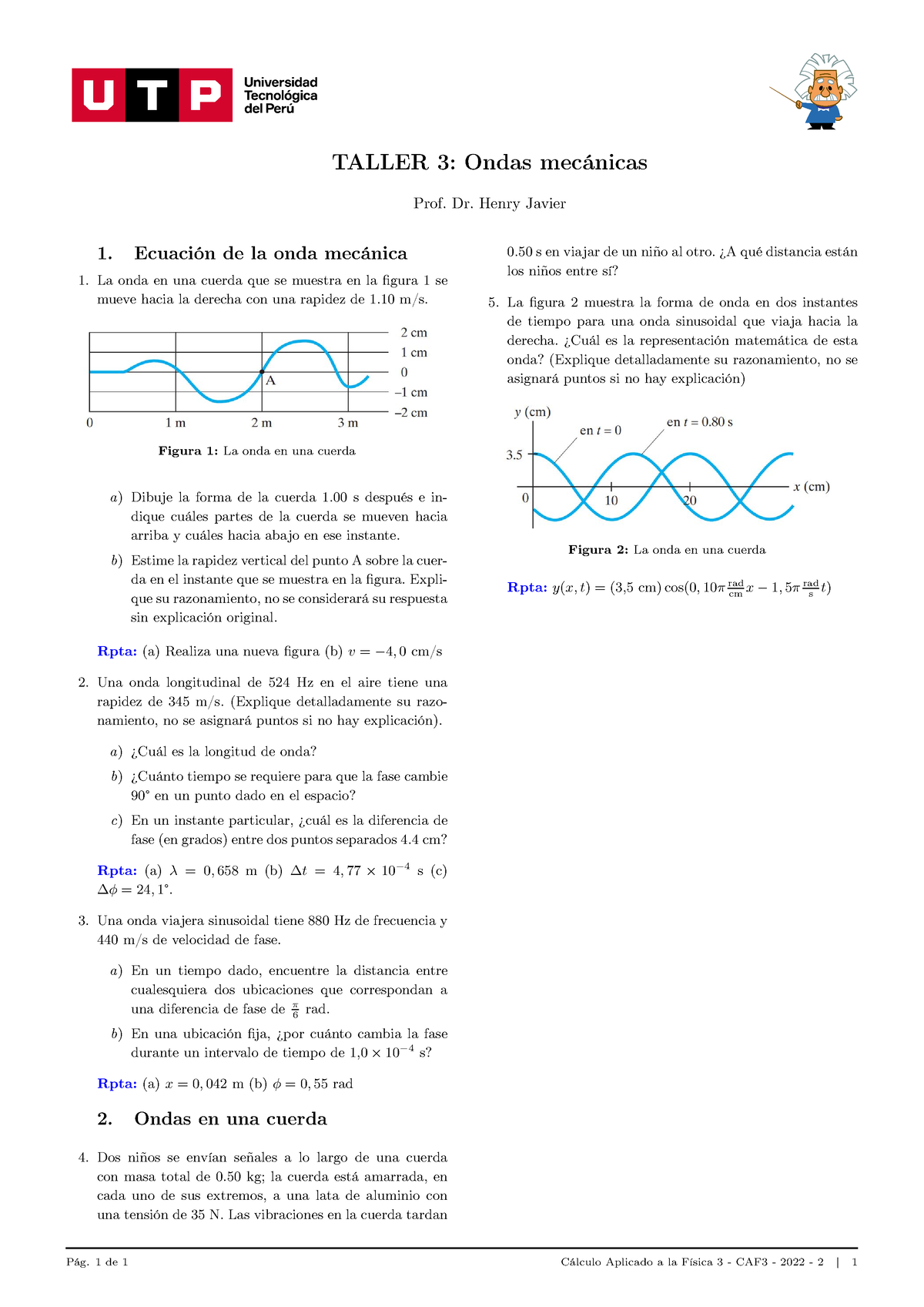 Taller 3 Ondas Mecanicas - TALLER 3: Ondas Mecánicas Prof. Dr. Henry ...