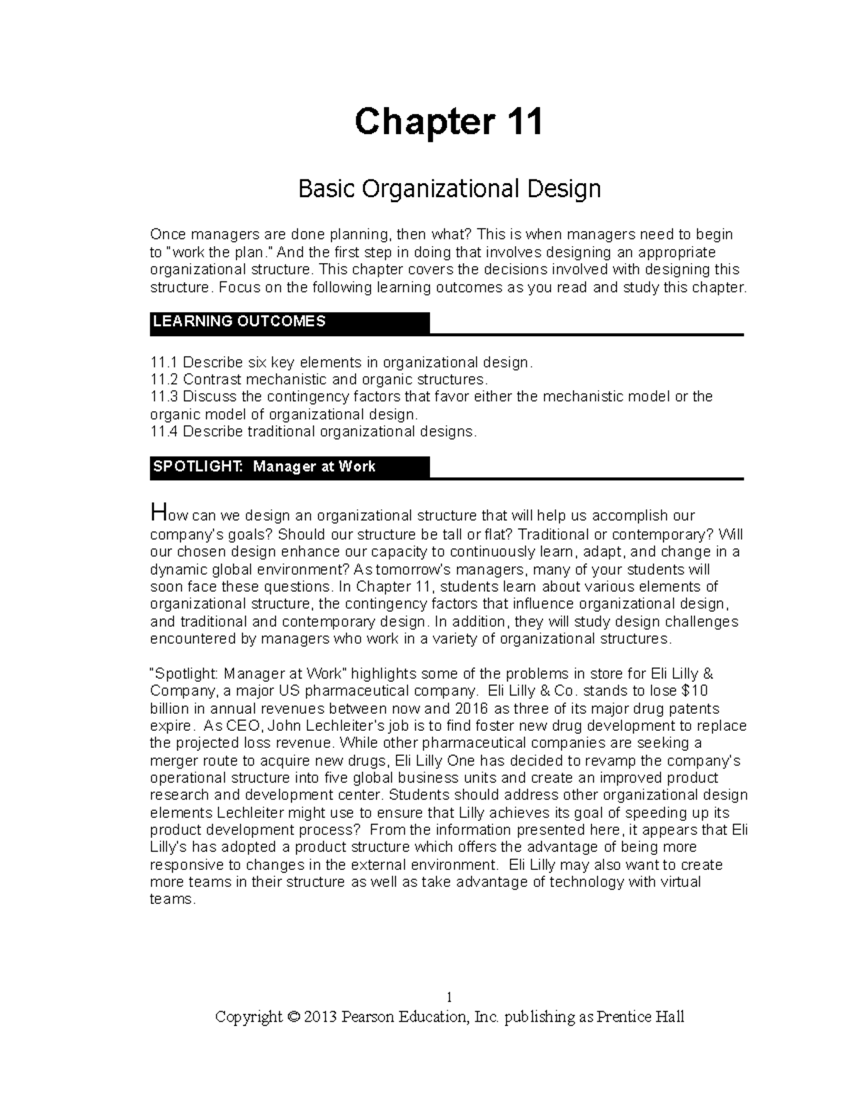 Chapter 11 - Basic Organizational Design - Chapter 11 Basic ...