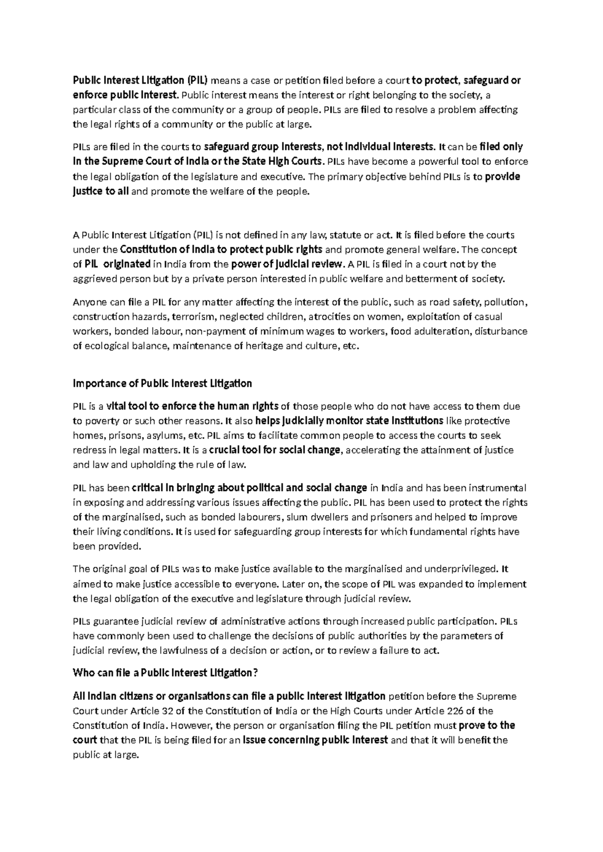Public Interest Litigation - Public interest means the interest or ...