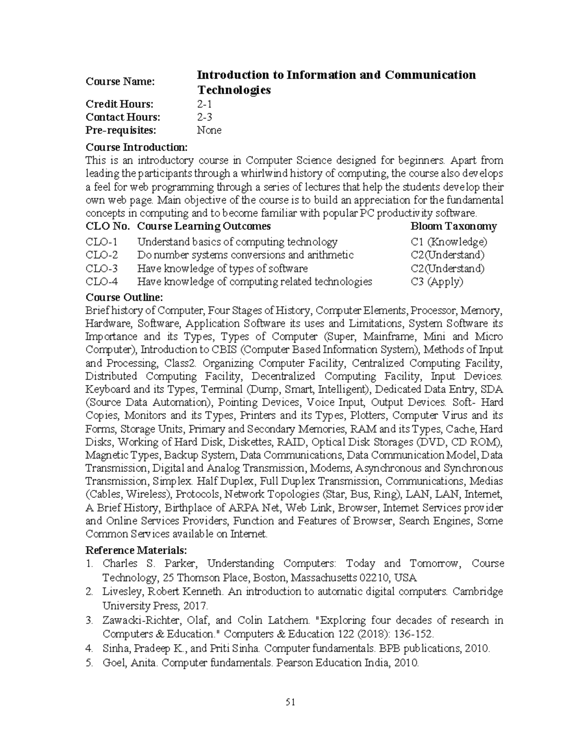 1 Intro to ICT - 51 Course Name: Introduction to Information and ...