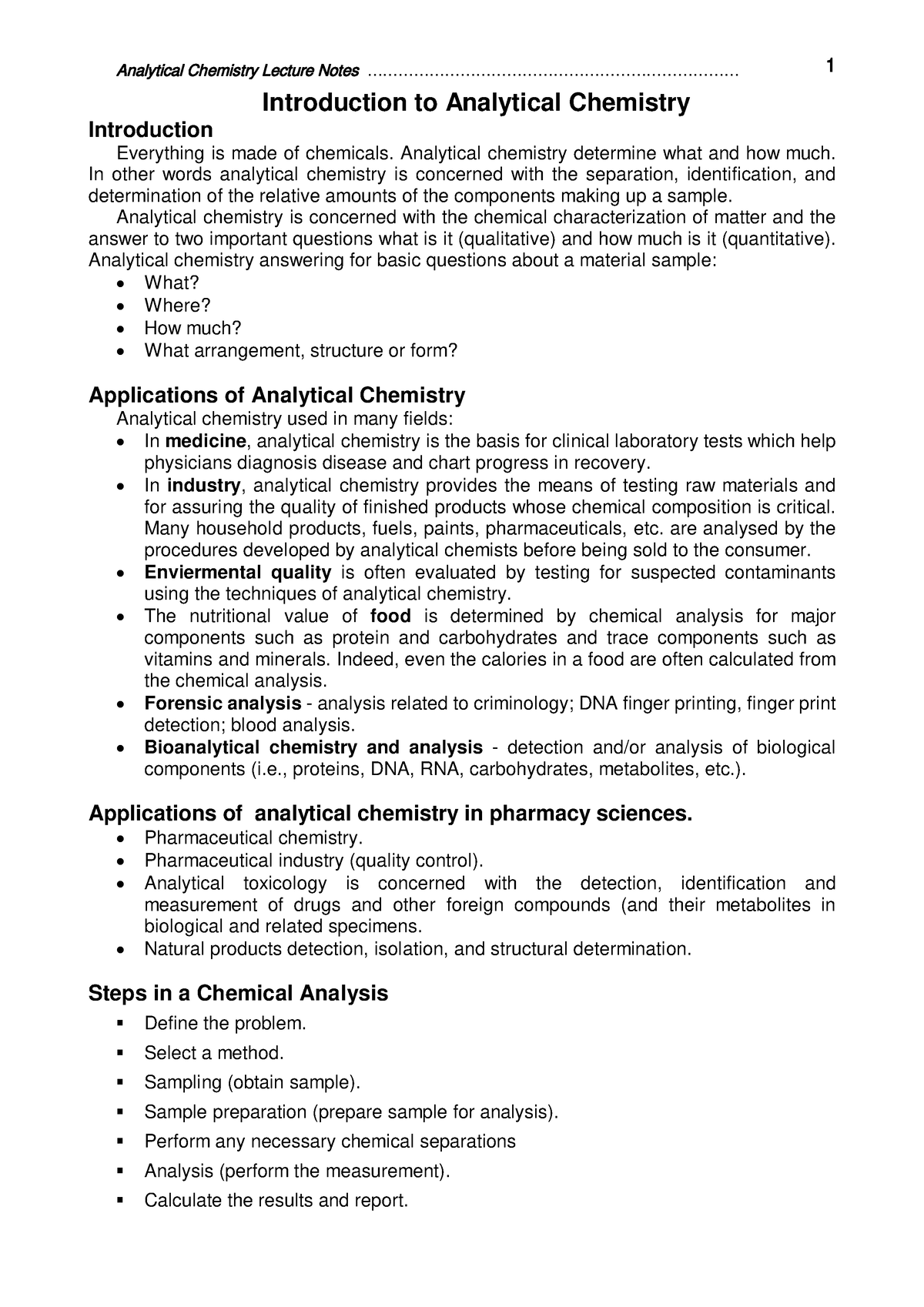 Analytical Chemistry Lecture Notes - Introduction To Analytical ...