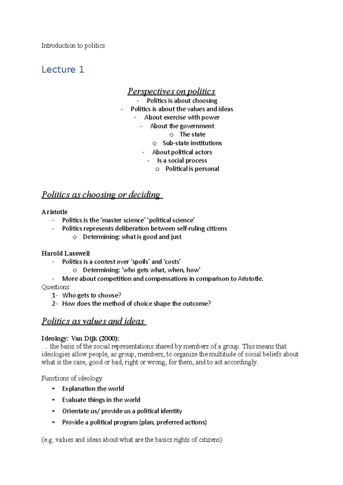 Intro To Politics - Lecture Notes 1-12 - Introduction To Politics ...