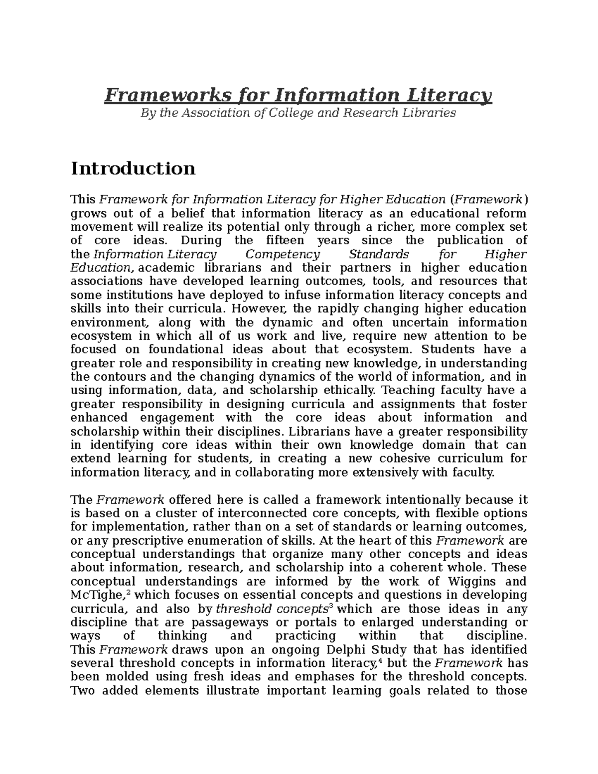 Framework For Information Literacy (2) (3) - Frameworks For Information ...