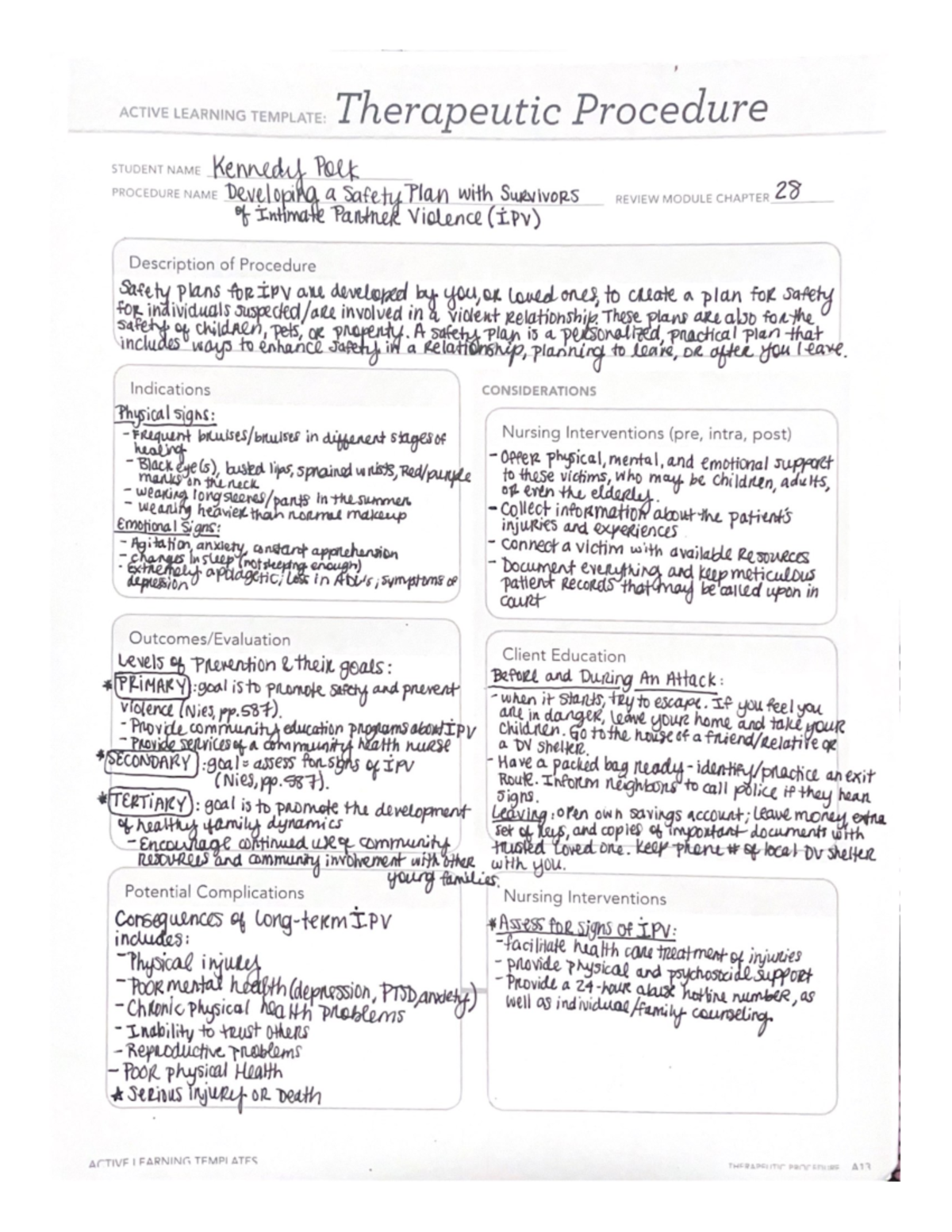 IPV Safety Plan Therapeutic Procedure NR 442 Studocu