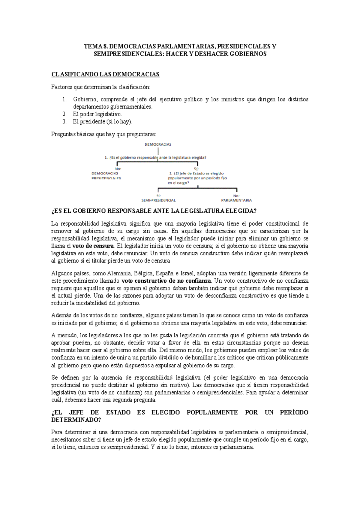 TEMA 8 - Apuntes 8 - TEMA 8. DEMOCRACIAS PARLAMENTARIAS, PRESIDENCIALES ...