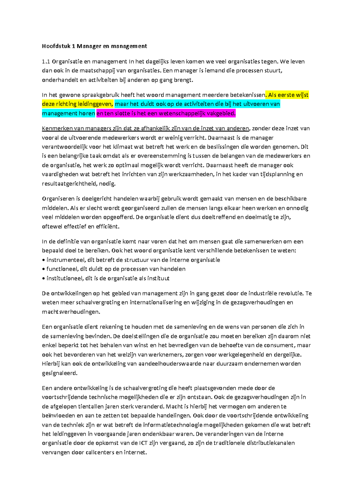 Samenvatting Management & Organisatie (Hfd 4,5,6) - Hoofdstuk 1 Manager ...