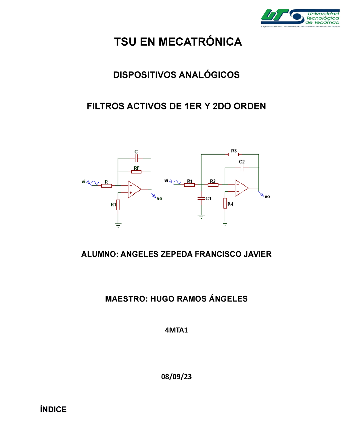 Filtros Activos De Er Y Do Orden Tsu En Mecatr Nica Dispositivos Anal Gicos Filtros Activos