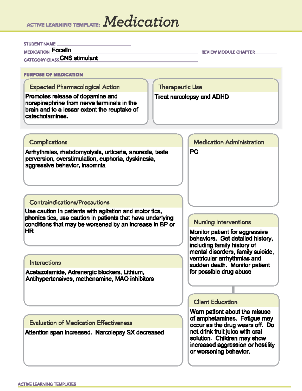 Focalin - CNS stimulant lecture notes - NR-291 - Studocu