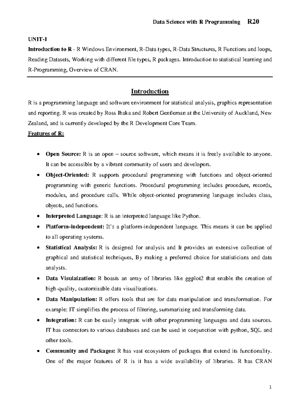 UNIT-I - Data science with R programming material - UNIT-I Introduction ...