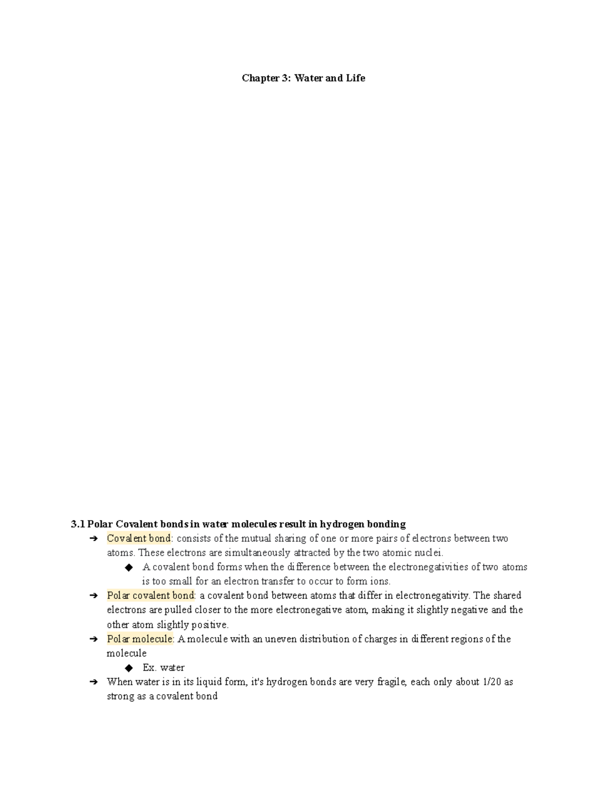 Chapter 3 Water and Life Chapter 3 Water and Life 3 Polar Covalent