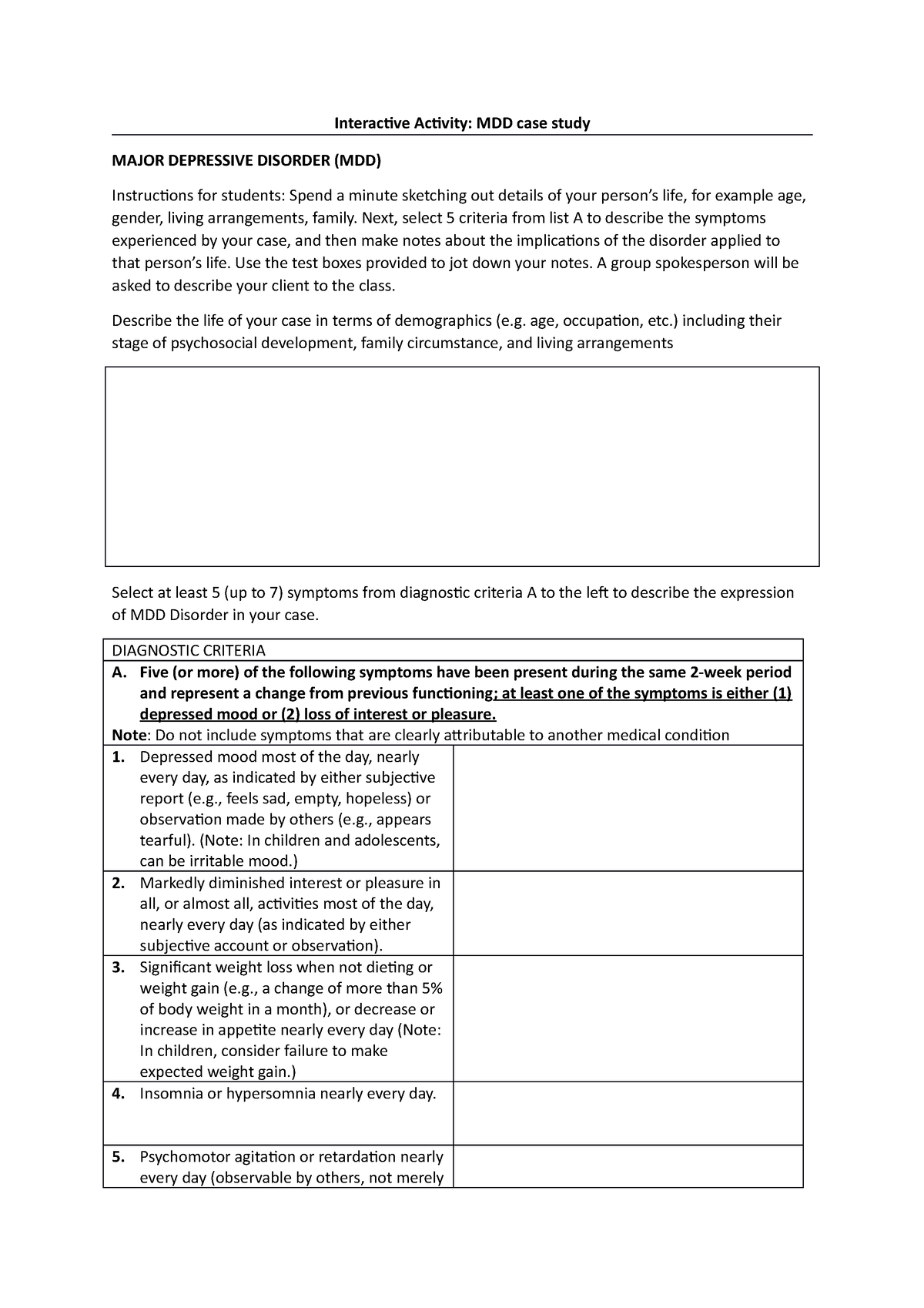 evolve major depressive disorder case study