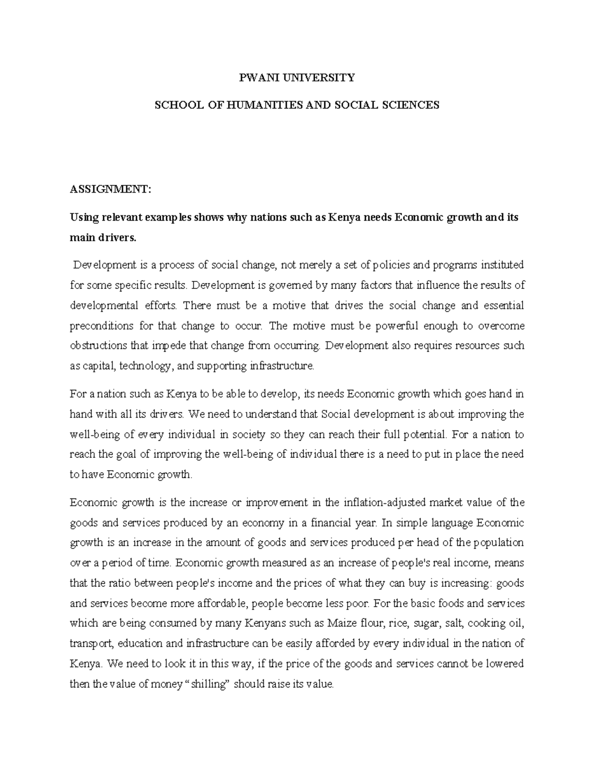 Social Development UNIT - PWANI UNIVERSITY SCHOOL OF HUMANITIES AND ...