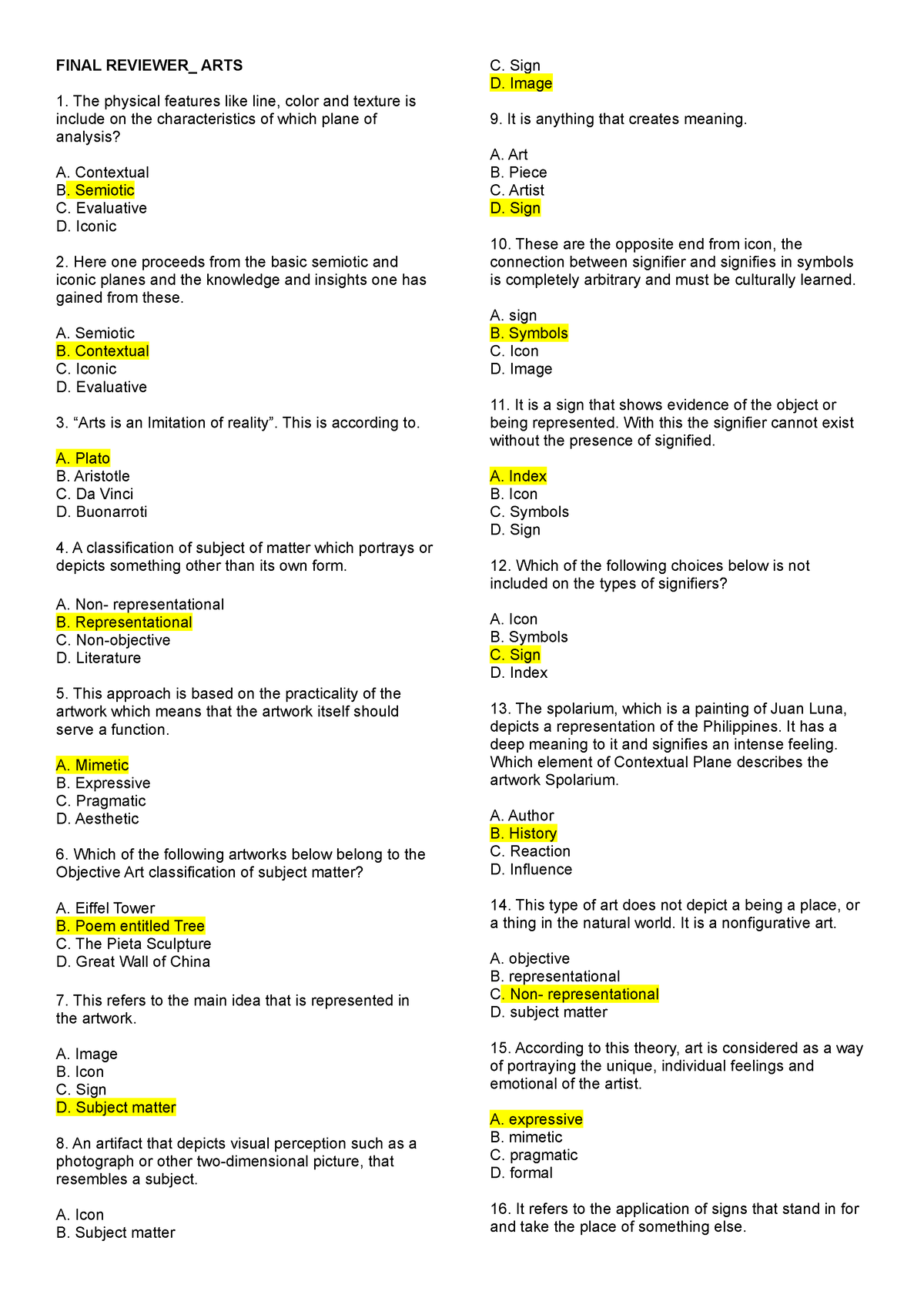 Final-EXAM ARTS - Reviewer - FINAL REVIEWER_ ARTS The physical features ...