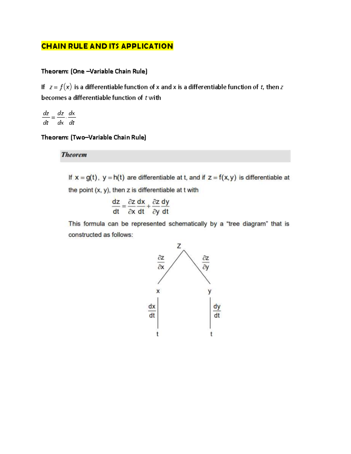 Chapter 3 Functions OF TWO AND Three Variables Chain RULE AND ITS ...