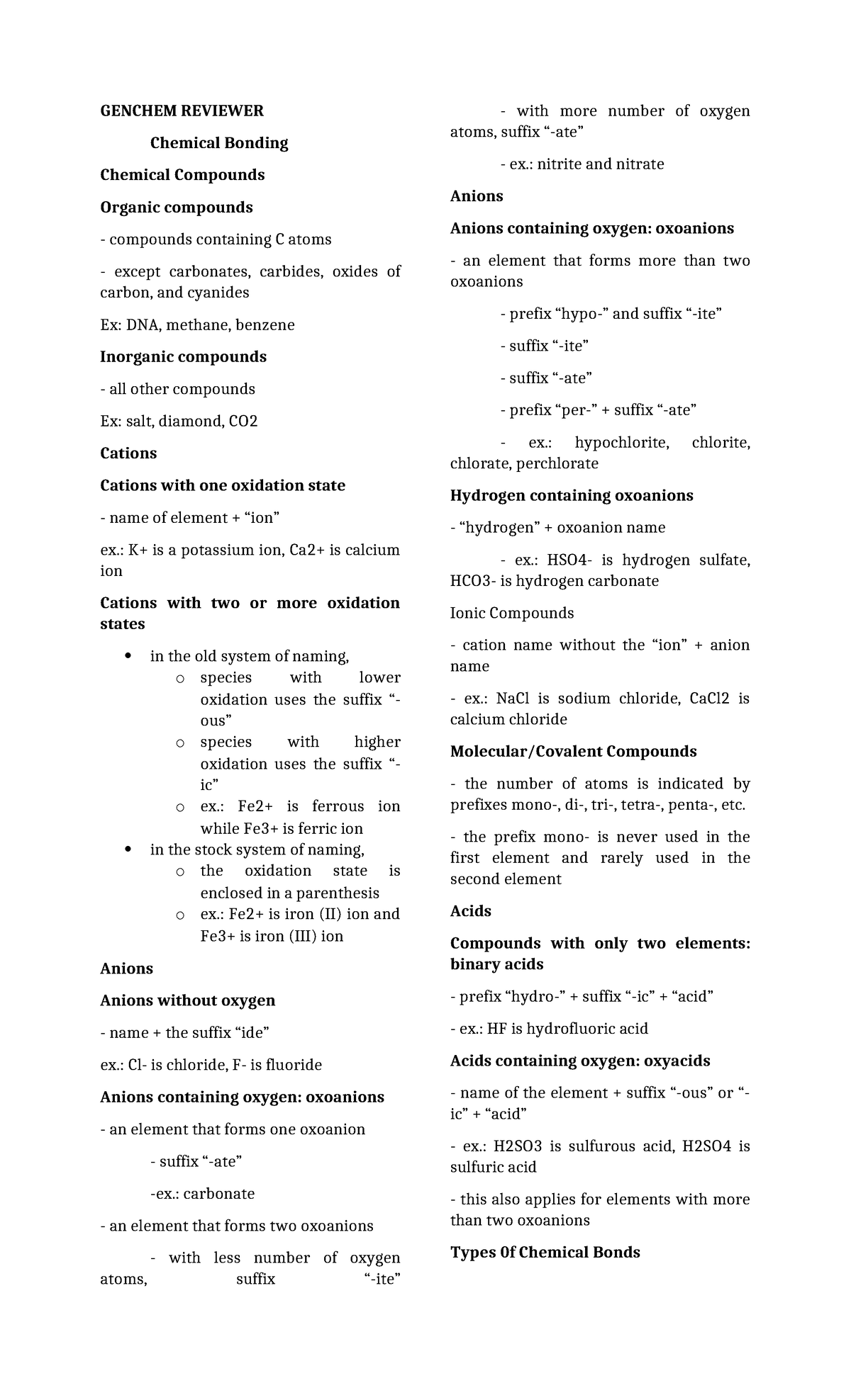 Genchem Reviewer ( Midterms) - GENCHEM REVIEWER Chemical Bonding ...