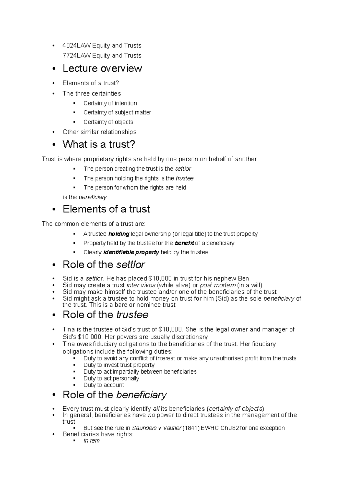Module 7 Notes (PPT Outline View) - • 4024LAW Equity and Trusts 7724LAW ...