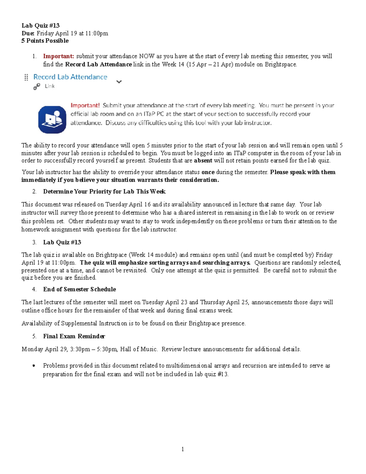 Lb13 - The lab 13 true and false - Lab Quiz # Due: Friday April 19 at ...