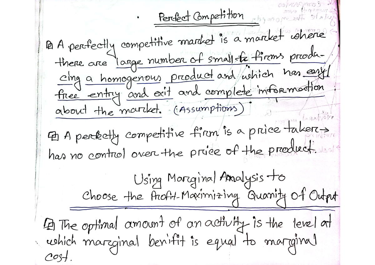 Perfect Competition - Micro Economics - Studocu