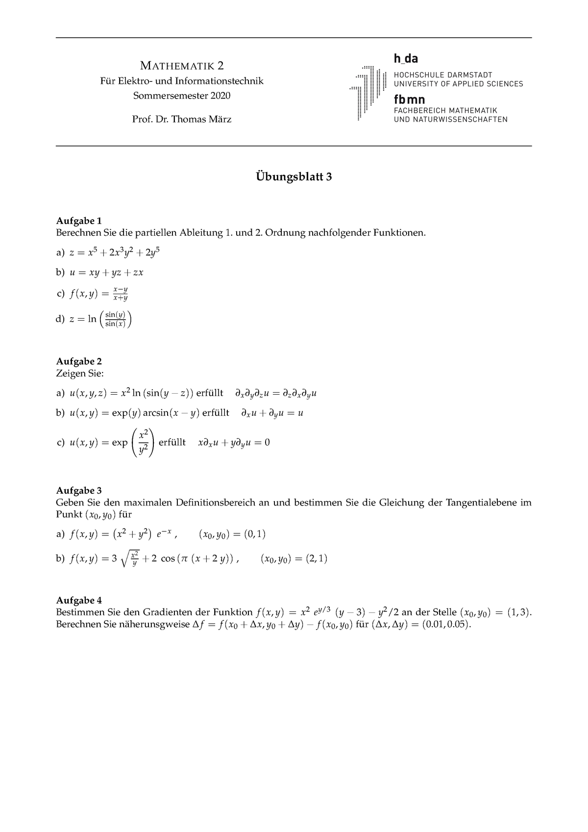 Blatt 3 Mathematik 2 H Da Studocu