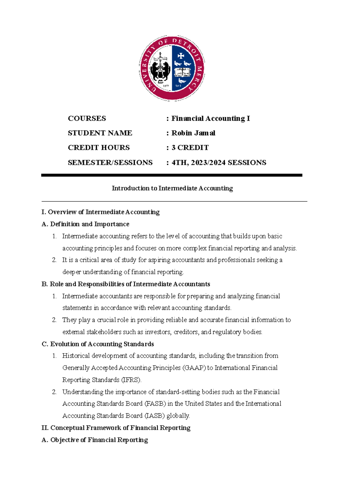 Introduction to Intermediate Accounting COURSES Financial