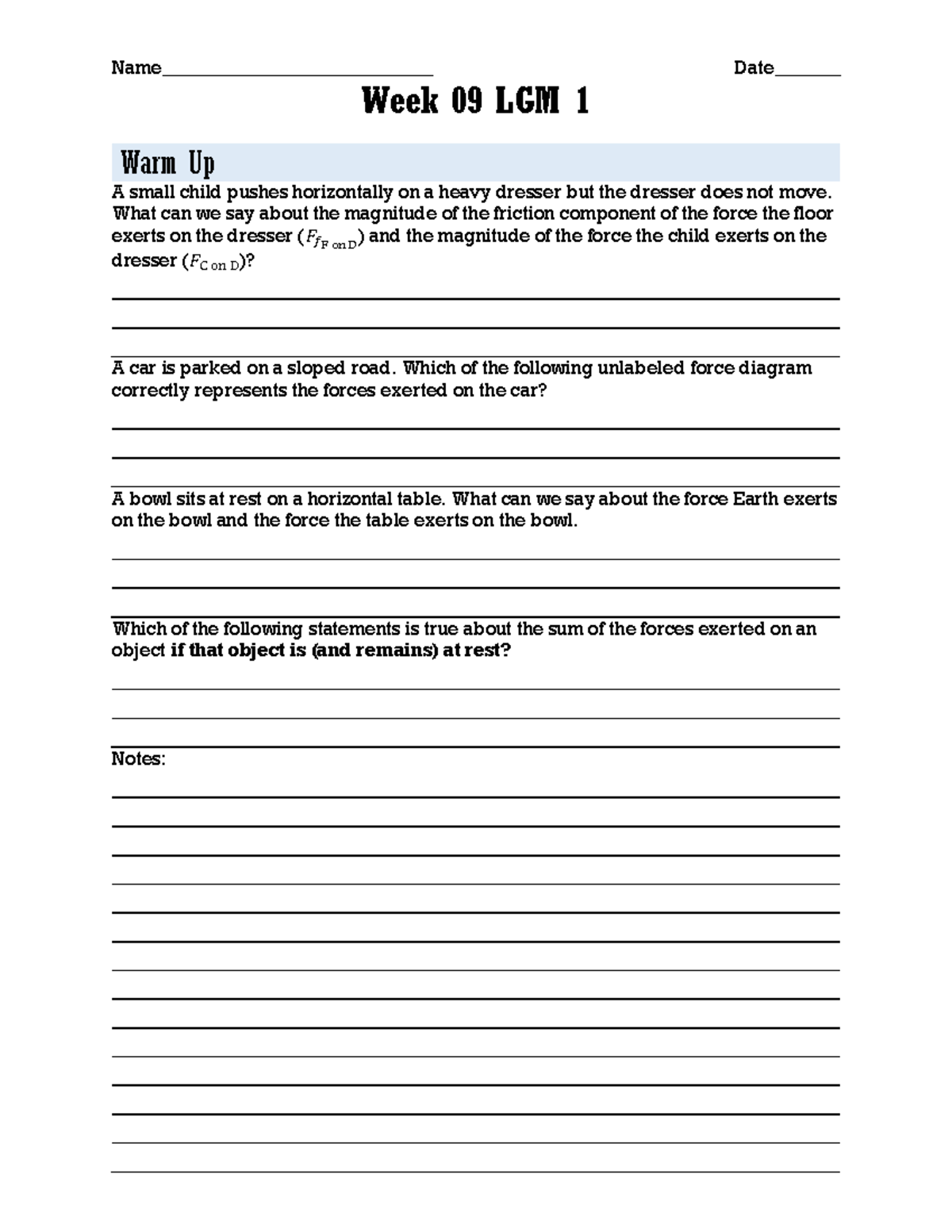 Week+09+Handout - Notes on chapter 6 - Week 0 9 LGM 1 Warm Up A small ...