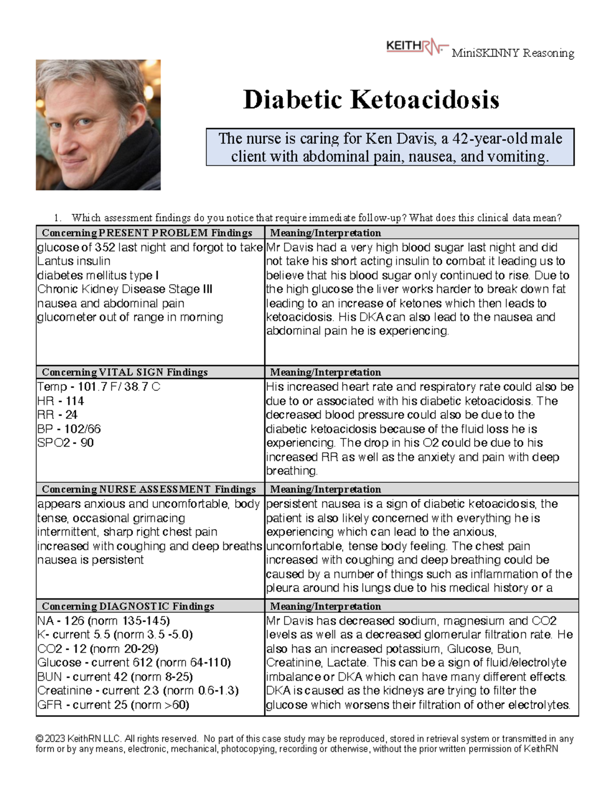 DKA case study © 202 3 KeithRN LLC. All rights reserved. No part of