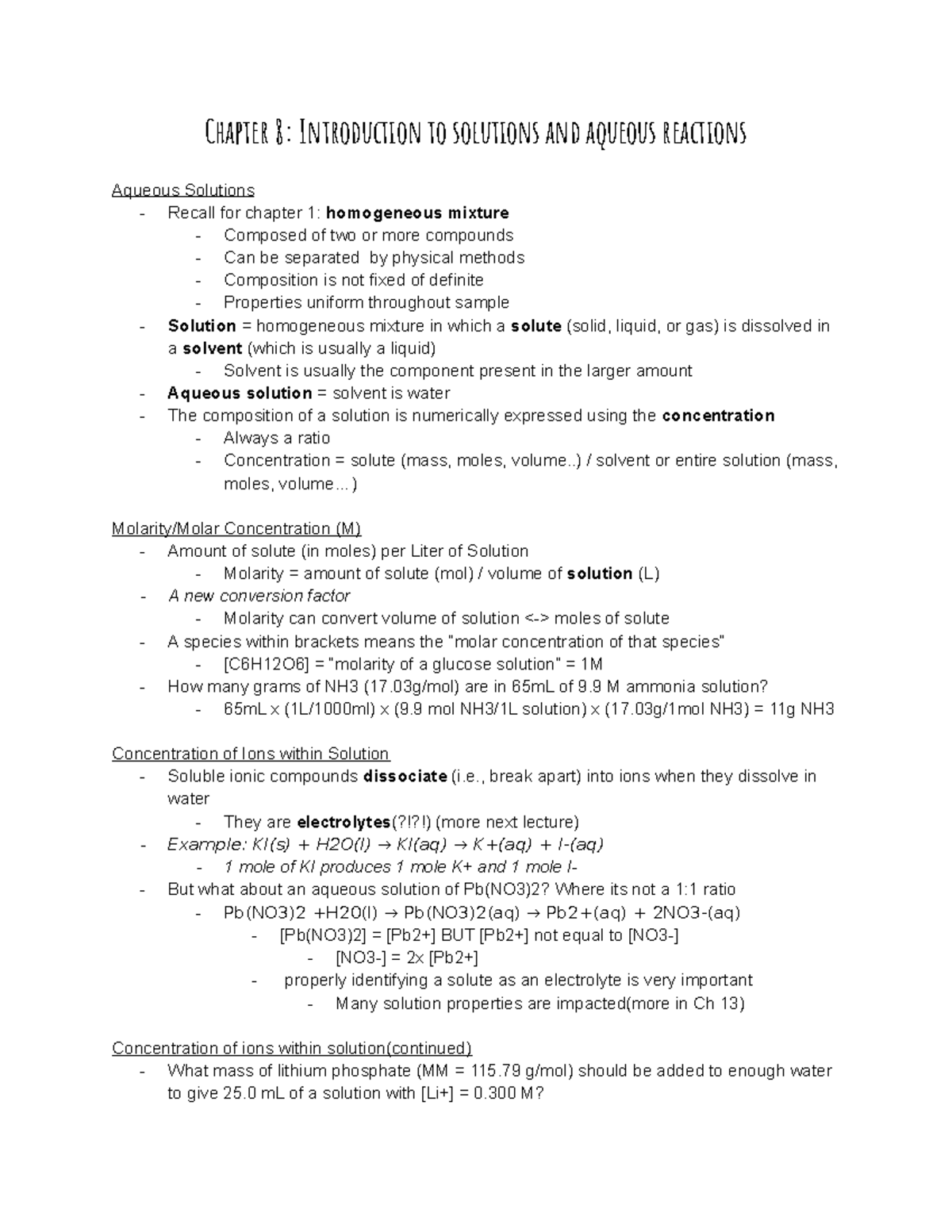 Gen Chemistry Chapter 8 - Chapter 8: Introduction To Solutions And ...