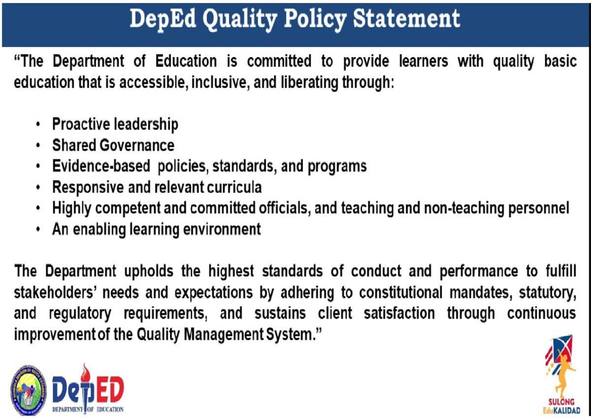 Depedquality Statement - DepEd Quality Policy Statement Department of ...