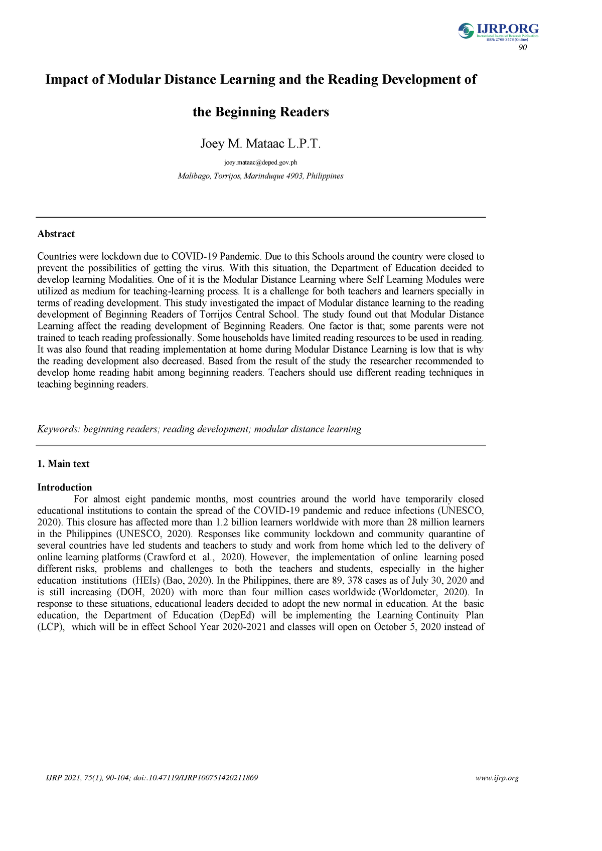 thesis about modular distance learning