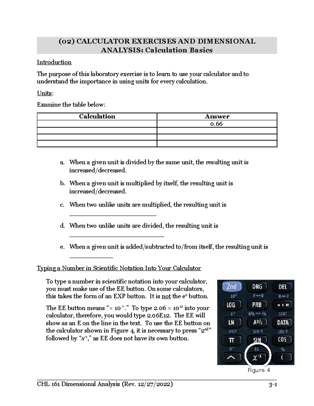 (02) Calculator Exercises AND Dimensional Analysis Calculation Basics