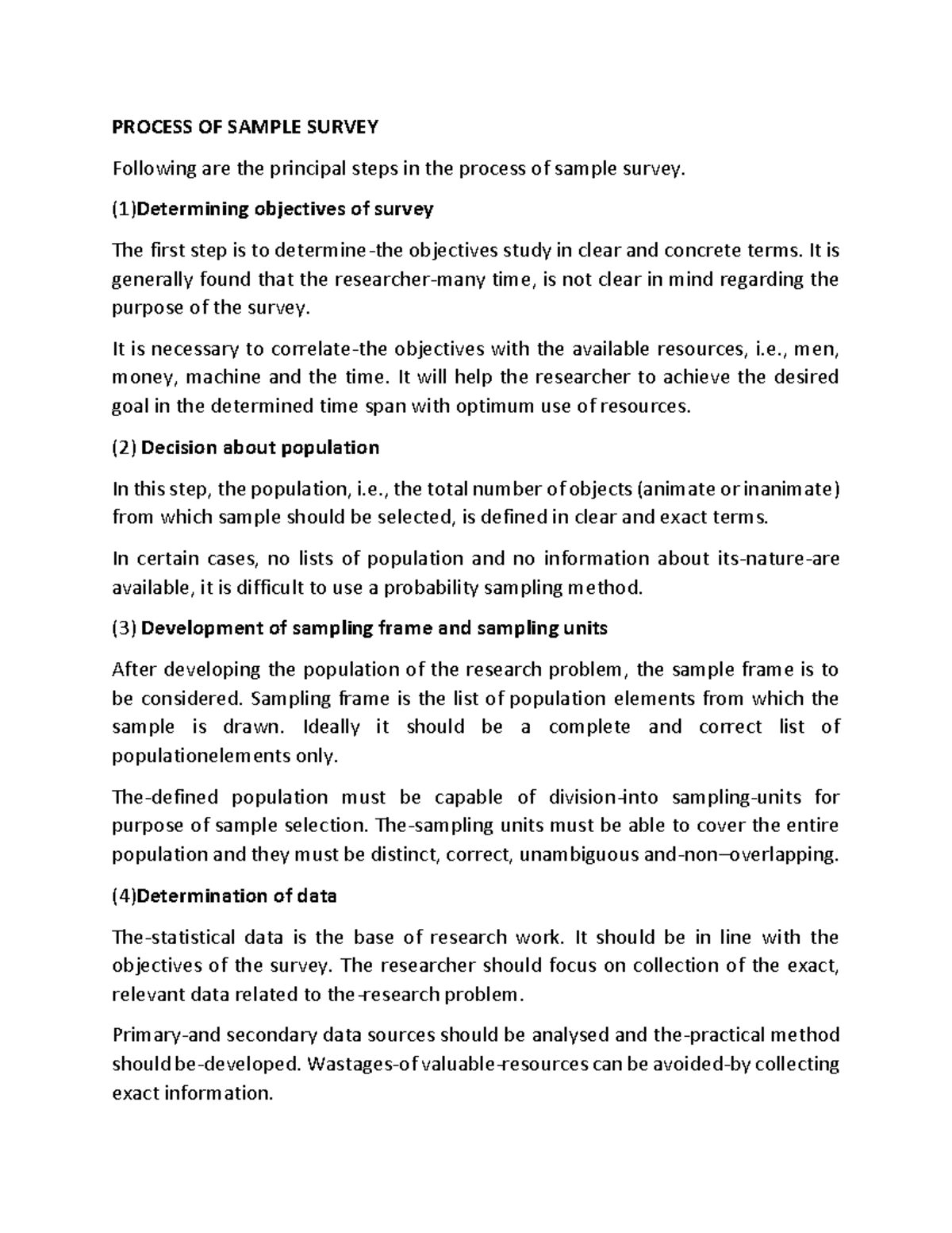 Process OF Sample Survey - PROCESS OF SAMPLE SURVEY Following are the ...