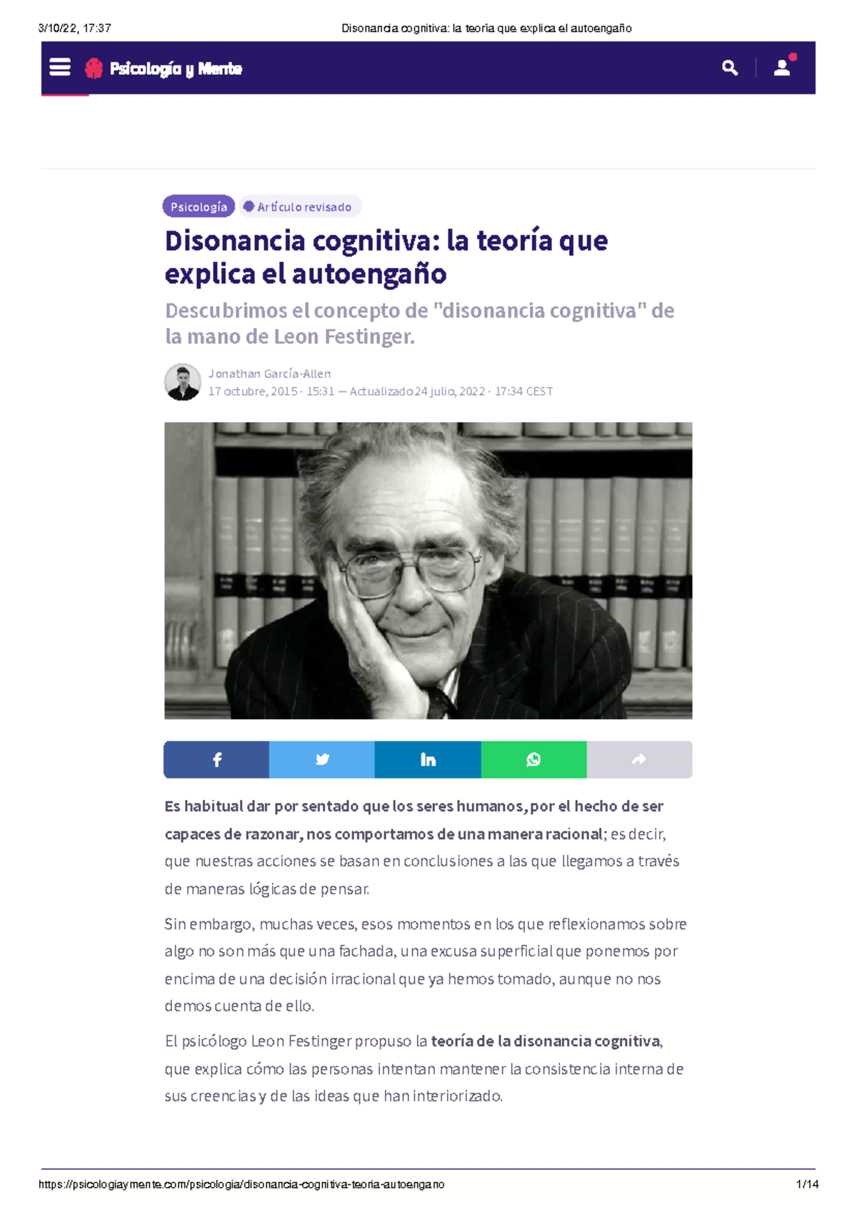 Disonancia Cognitiva LA Teoria QUE Explica EL Autoengaño - Psicología ...