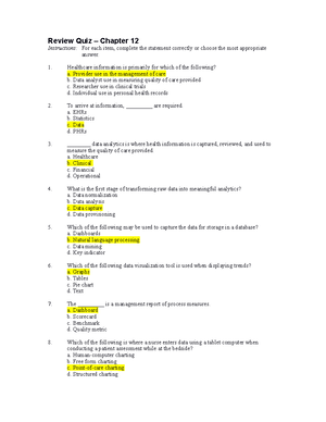 HIMT 1100 - Ch 10 Homework - Review Quiz – Chapter 10 Instructions: For ...