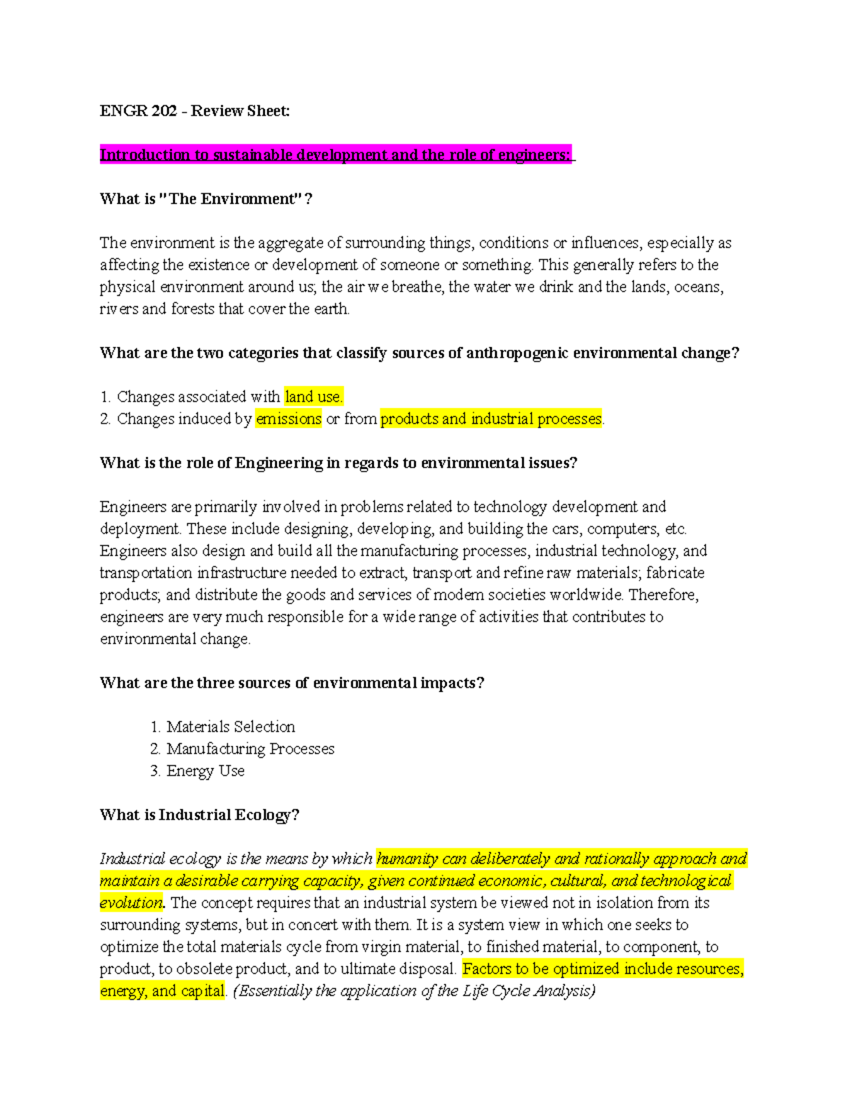 ENGR 202 midterm - yearly review with notes - ENGR 202 - Review Sheet ...