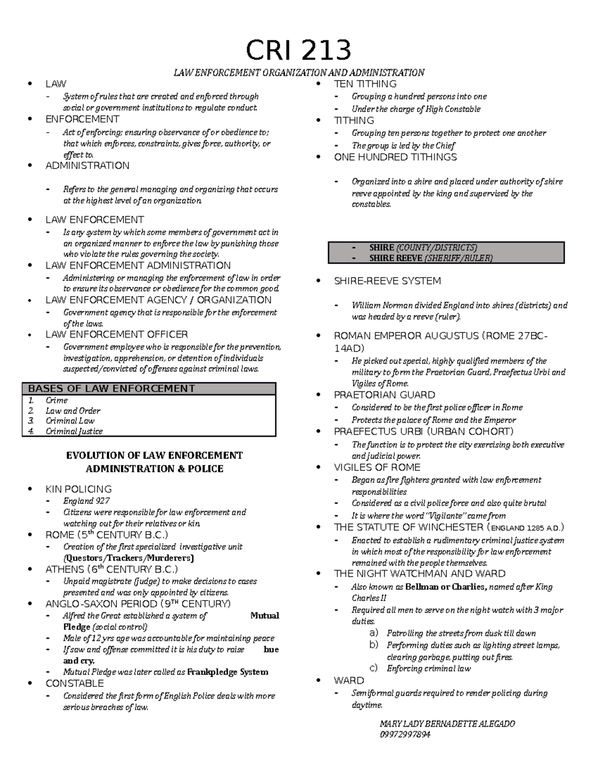 CRI 213 1st LEA reviewer LAW ENFORCEMENT ORGANIZATION AND