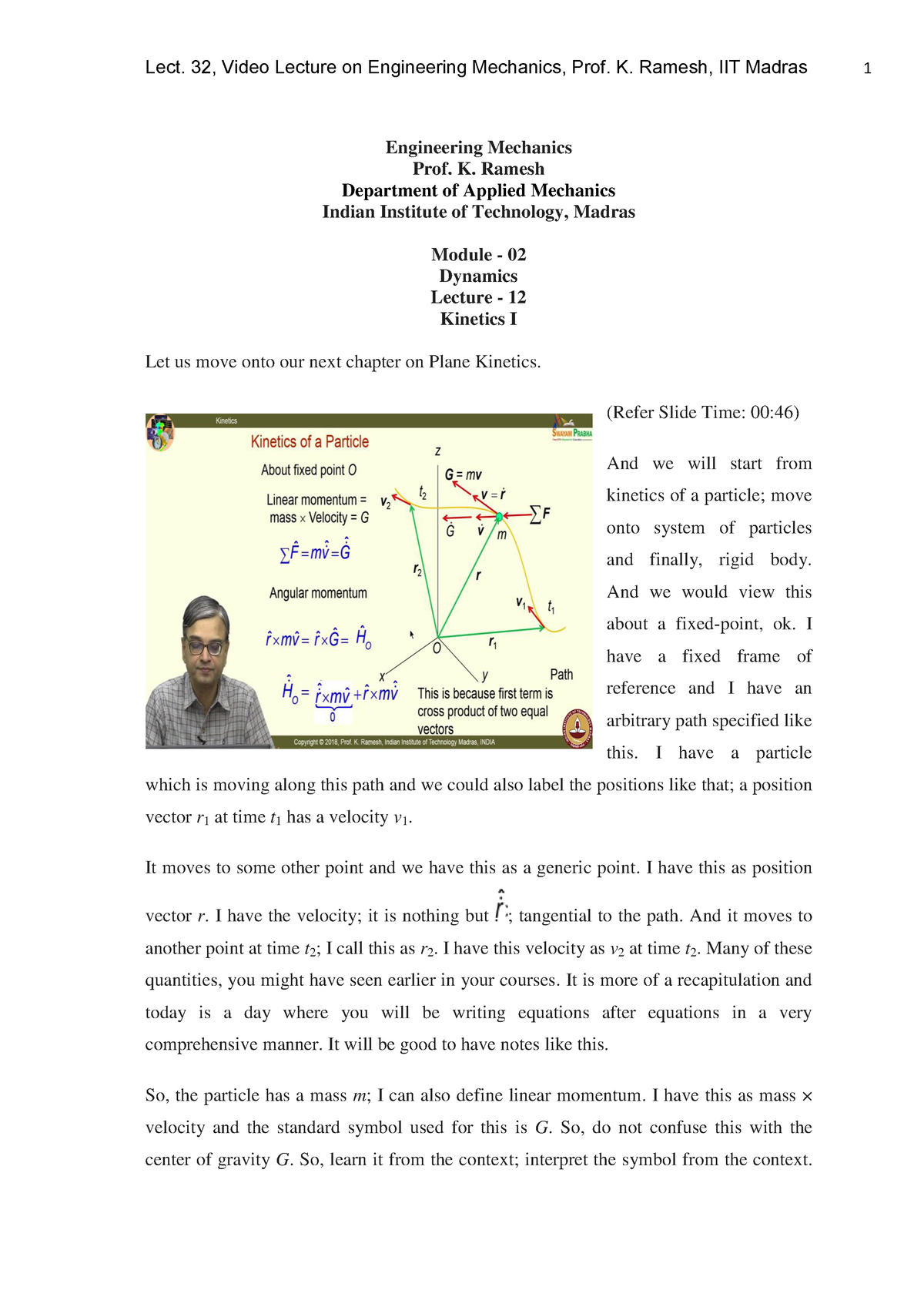 Lec32 - Notes - Engineering Mechanics Prof. K. Ramesh Department Of ...