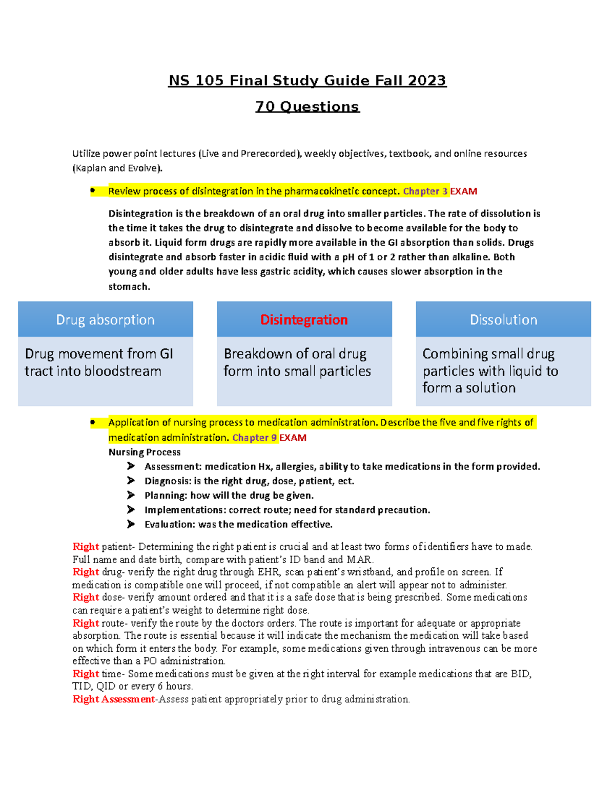 Final NS 105 Study Guide Spring 2023 - NS 105 Final Study Guide Fall ...