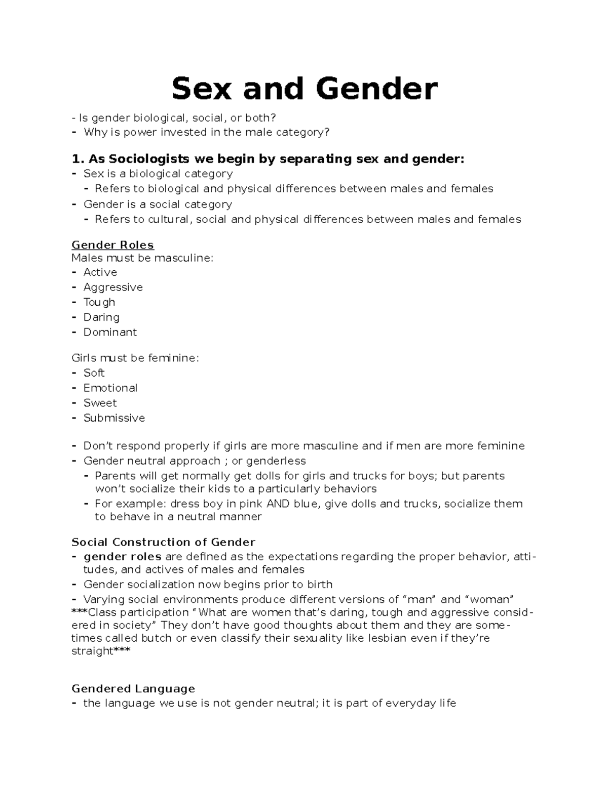 Sociology Ch 9 Chapter 9 Sex And Gender Is Gender Biological Social Or Both Why Is Power 7641