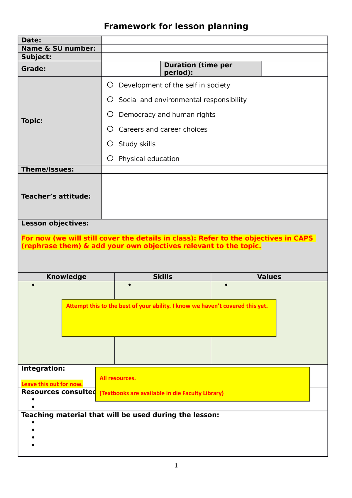 LO English Lesson planning template Example ONLY FOR 9 March ...