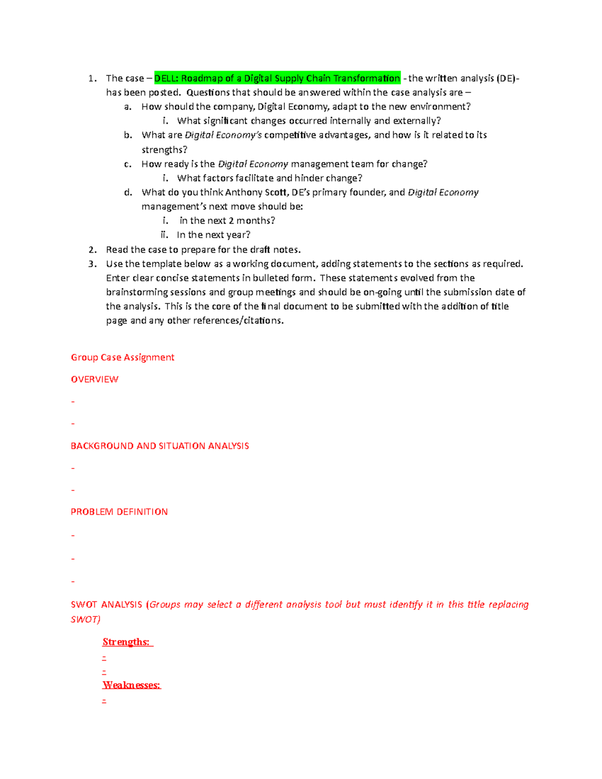 Assignment Rubrics - aaa - The case – DELL: Roadmap of a Digital Supply ...