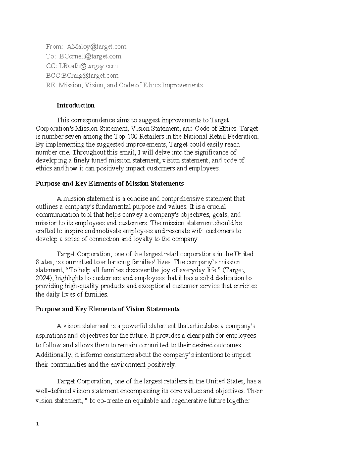 Assessment 2 - From: AMaloy@target To: BCornell@target CC: LRoath ...