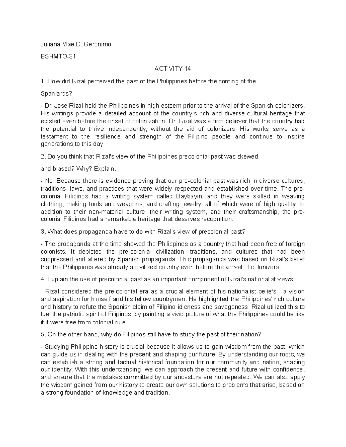 Rizal- Activity 14 - Juliana Mae D. Geronimo BSHMTO- ACTIVITY 14 How ...
