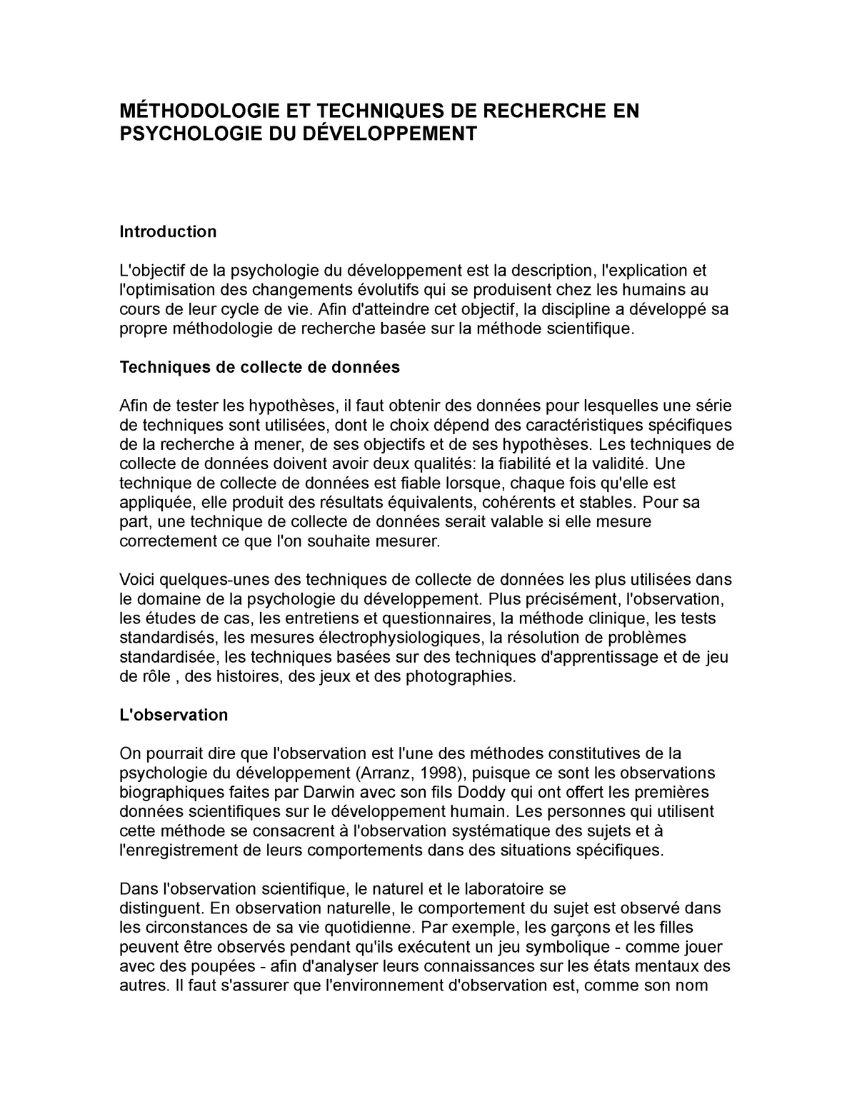 Methodologie Et Techniques De Recherche En Psychologie Du Developpement Methodologie Et Techniques Studocu