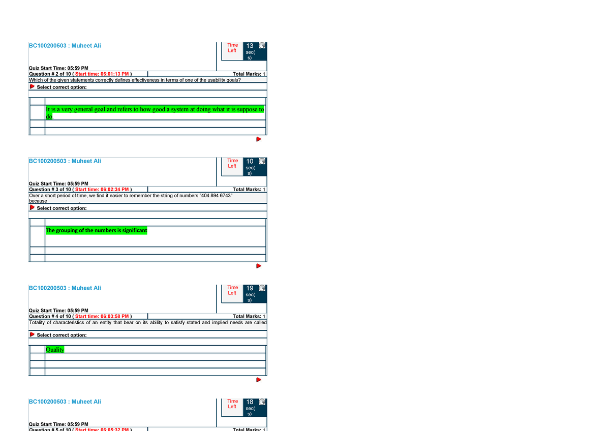 CS408-Mid-Muheet Ali - BC100200503 : Muheet Ali ####### Quiz Start Time ...