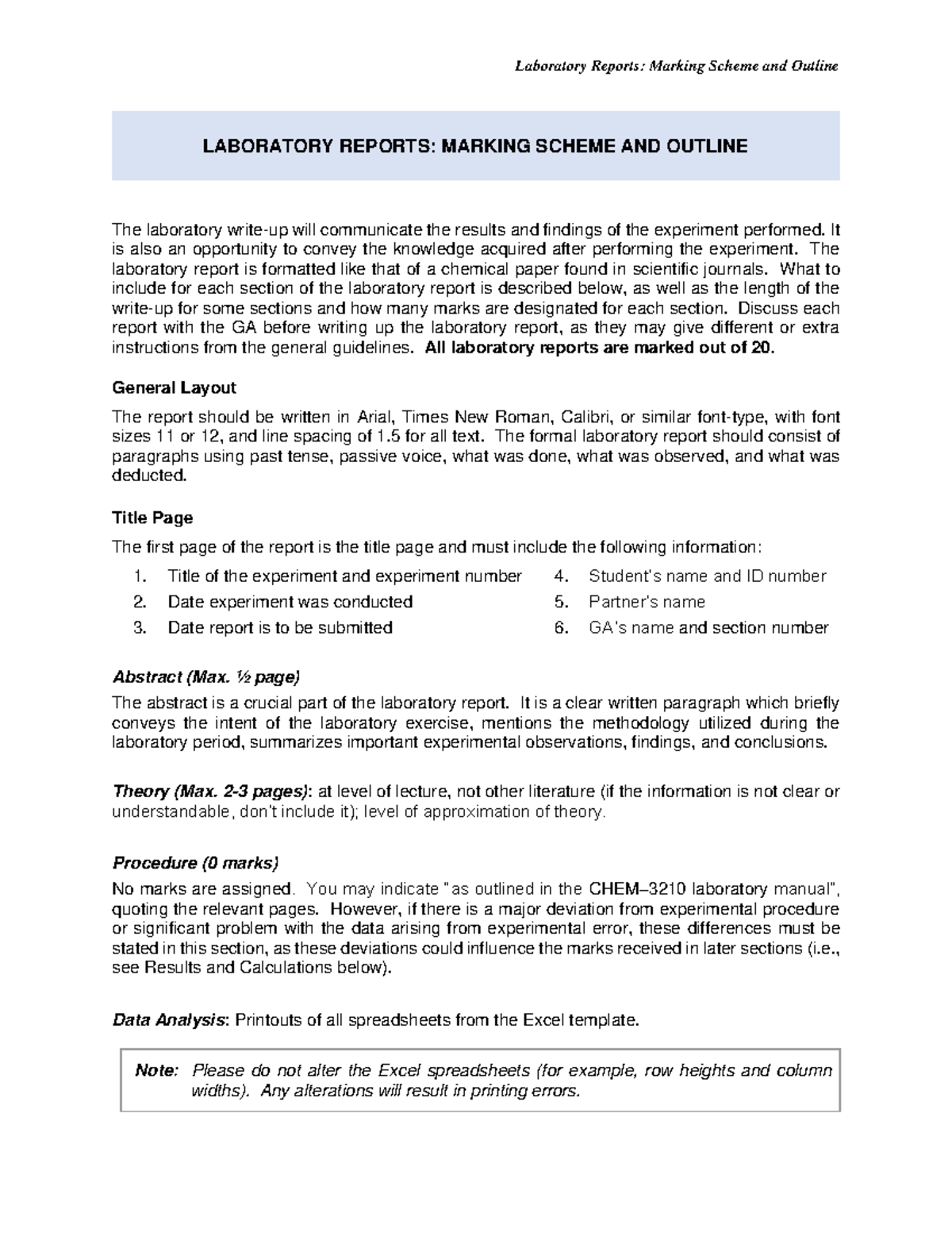 Laboratory Reports Guidelines and Marking Scheme Laboratory Reports
