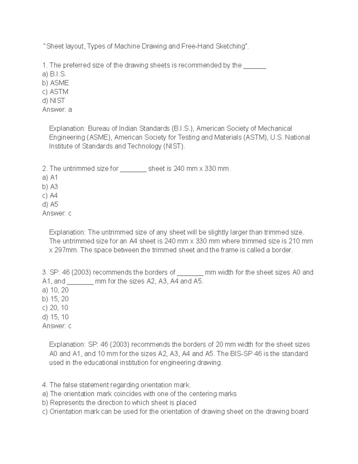 Engineering Graphics - “Sheet layout, Types of Machine Drawing and Free ...