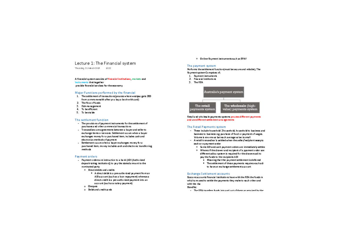 Https:www - full notes for course - A financial system consists of ...