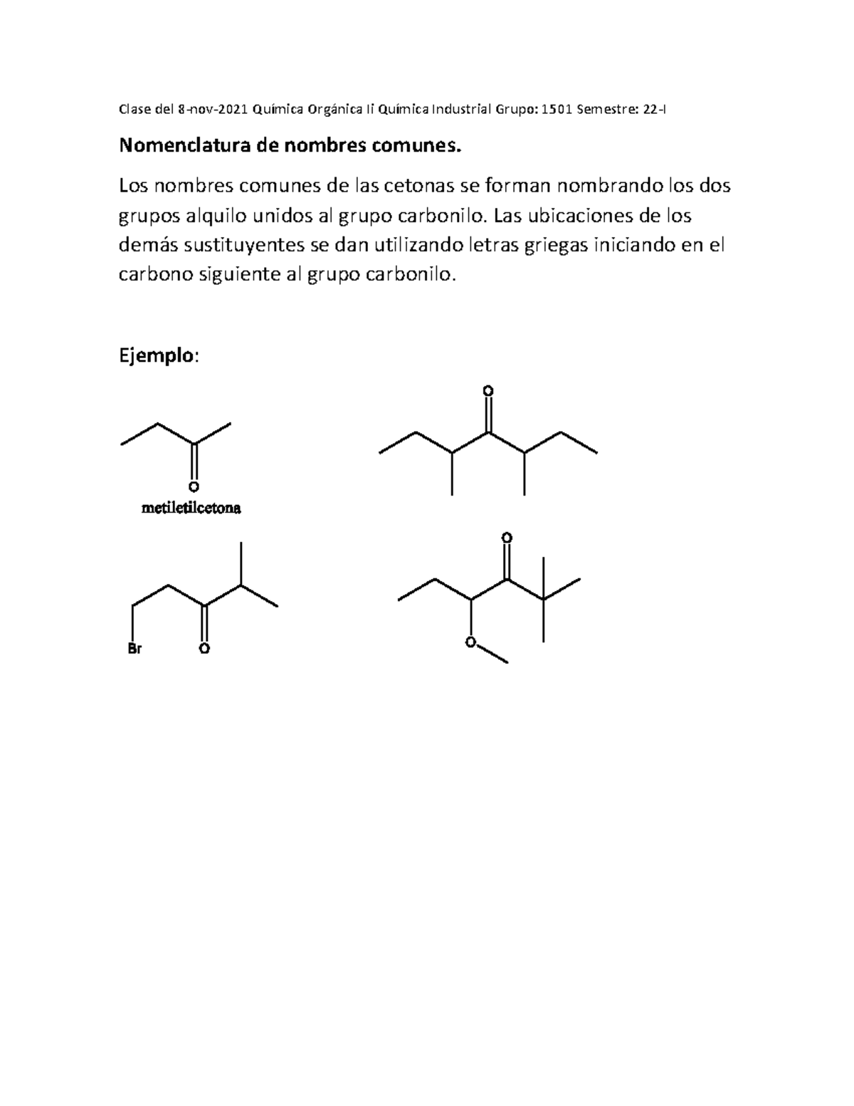 Aldehidos y cetonas 1 Clase del 8 nov 2021 QuÌmica Orgnica Ii QuÌmica Industrial Grupo 1501