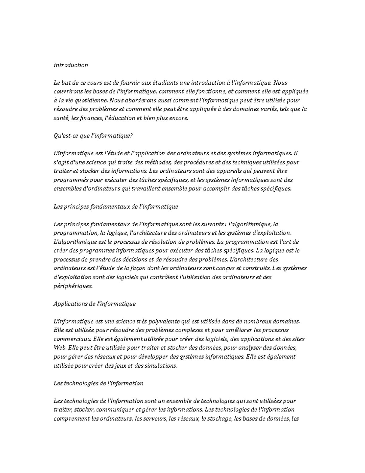 Information Technology Study Notes - Introduction Le but de ce cours ...